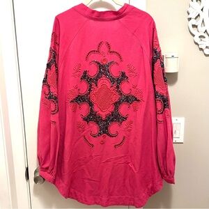 Orfeonegro Studio Oversized Sequin Embroidered Open Cardigan Top Pink XXL